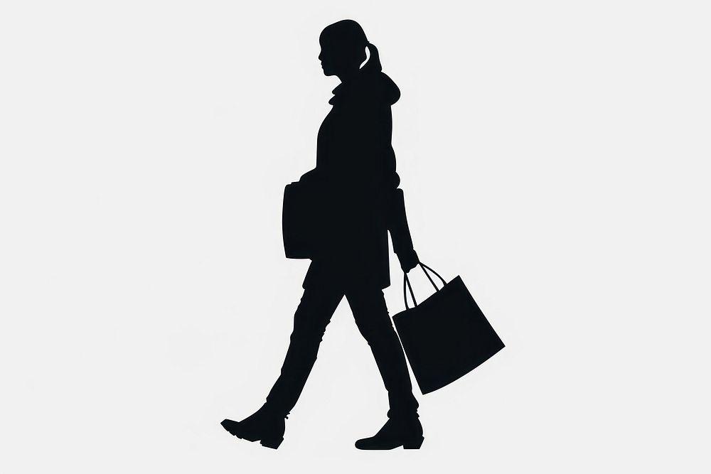 Person shopping silhouette clip art footwear handbag walking.