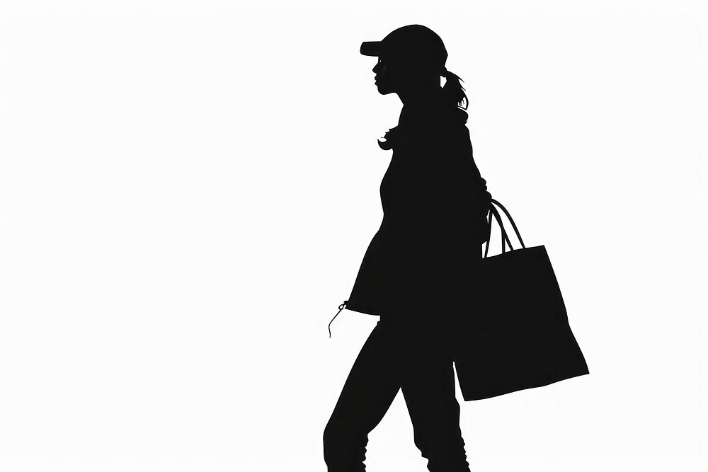 Person shopping silhouette clip art adult bag white background.