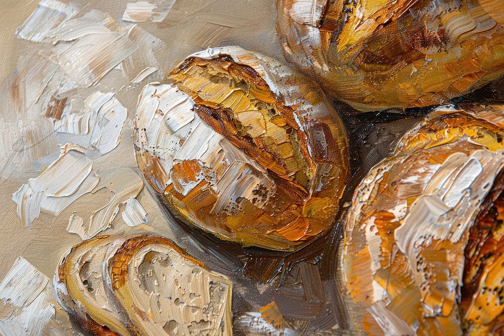 Close up on bakery painting bread food.
