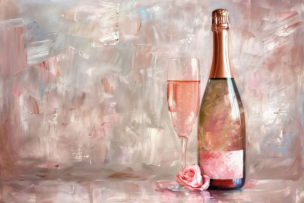 Close up on pale champagne painting bottle glass.