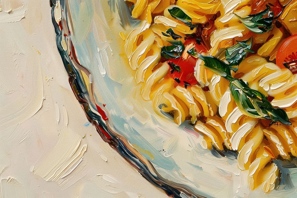 Close up pasta dish painting macaroni food.