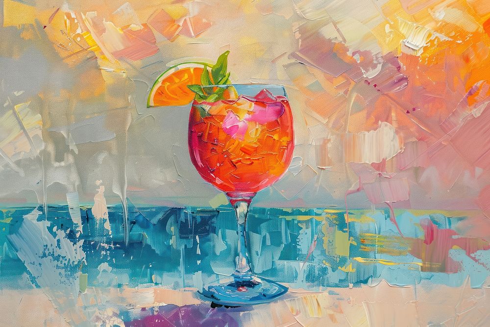 Close up on pale cocktail painting beverage alcohol.