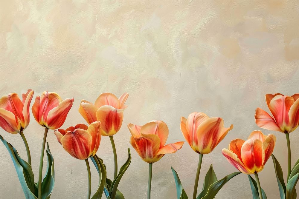 Close up on pale tulip border painting blossom flower.