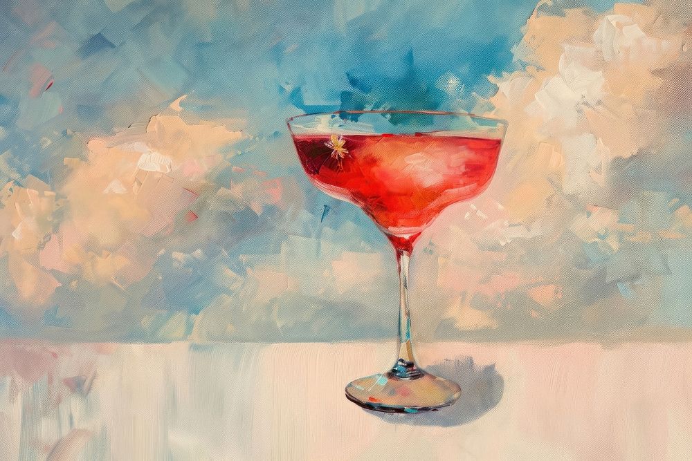 Close up on pale cocktail painting beverage alcohol.
