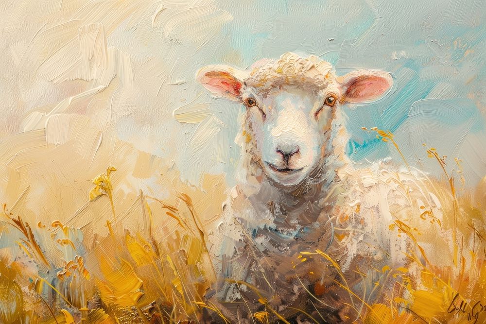 Close up on pale sheep painting livestock animal.