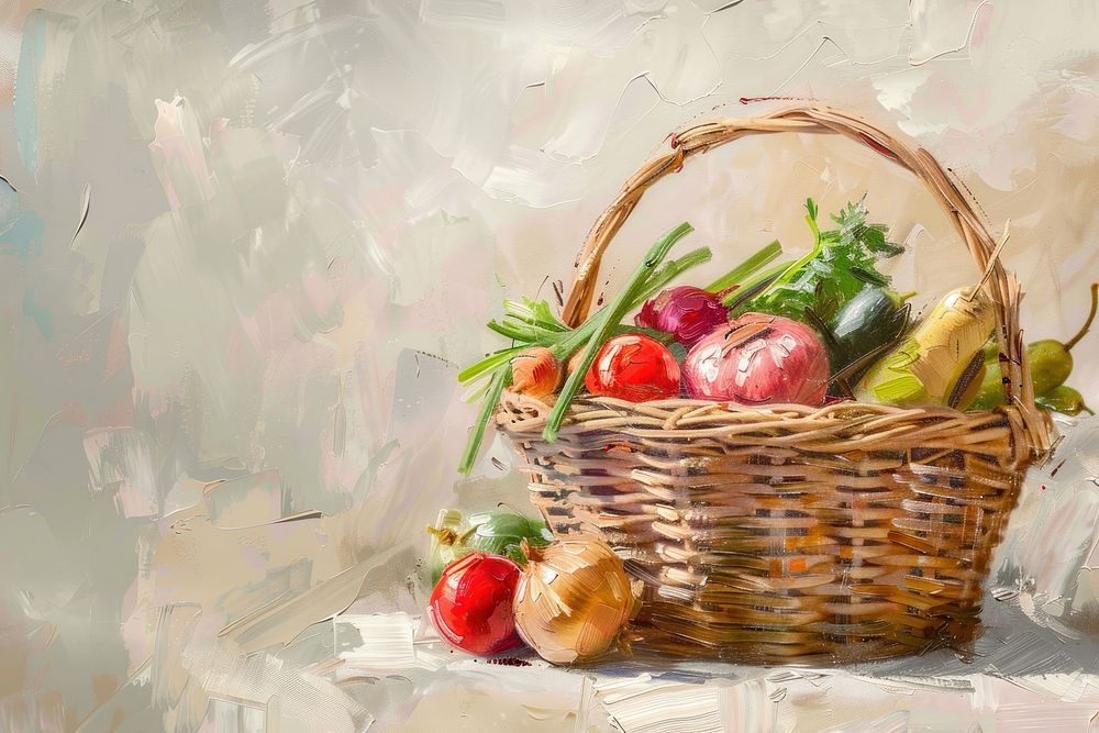 Close up on pale vegetable basket recreation produce picnic.