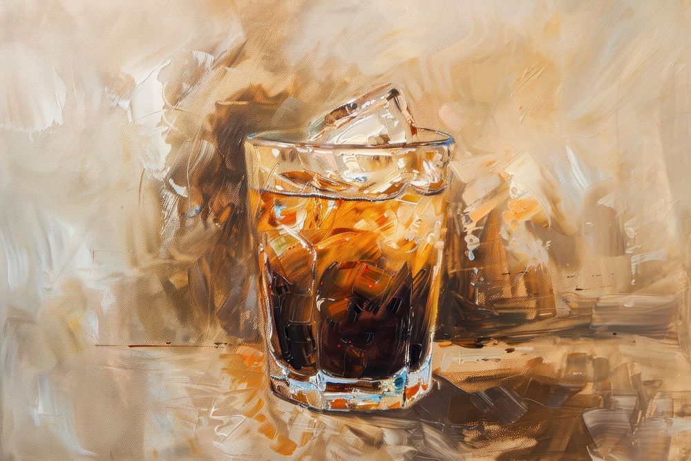 Close up on pale iced coffee painting cosmetics beverage.