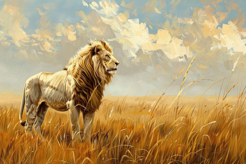 Lion on grass meadow grassland wildlife outdoors.