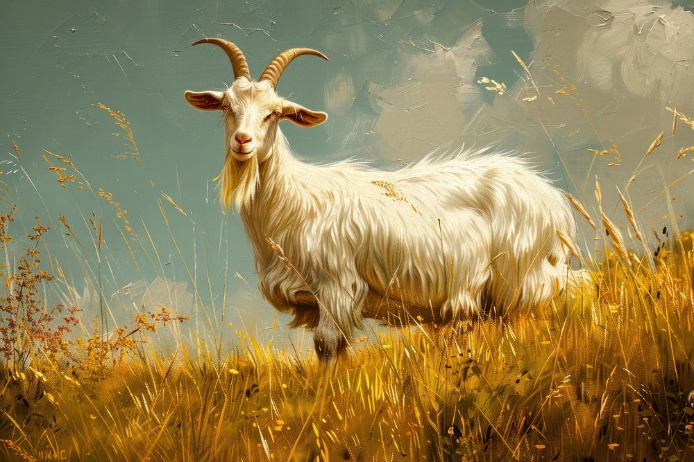 Goat on grass meadow livestock wildlife animal.