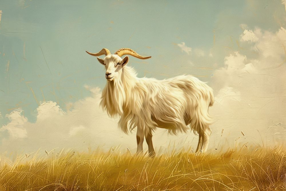 Goat on grass meadow livestock wildlife animal.