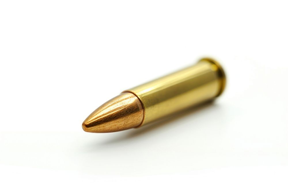 Bullet ammunition weapon white background.
