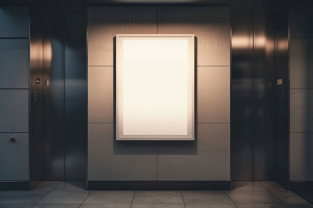 Poster mockup on the elevator lighting indoors interior design.