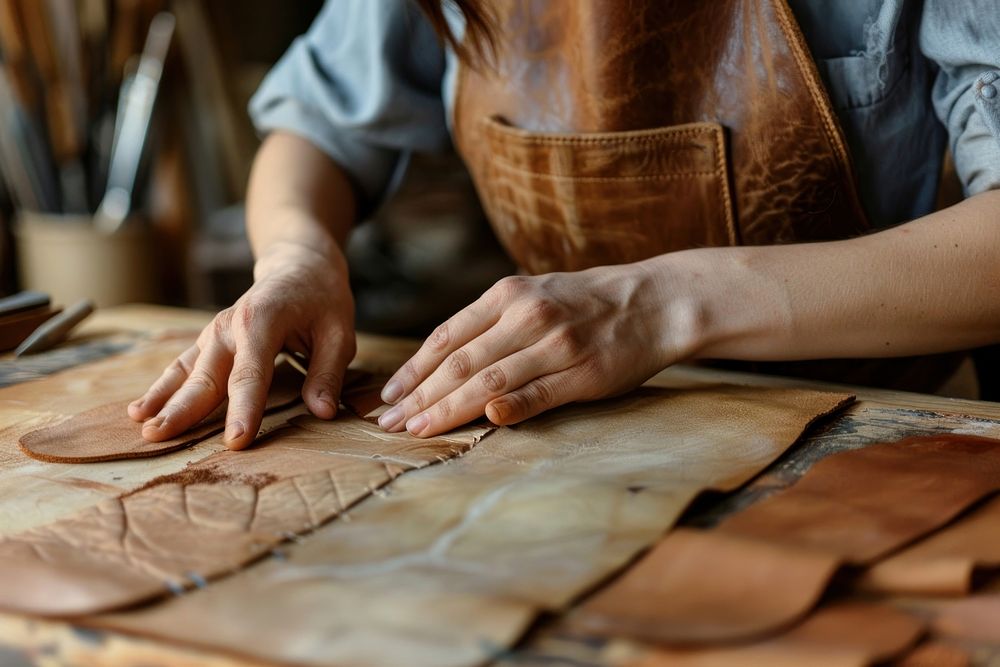 Woman doing leather work woodworking person human.