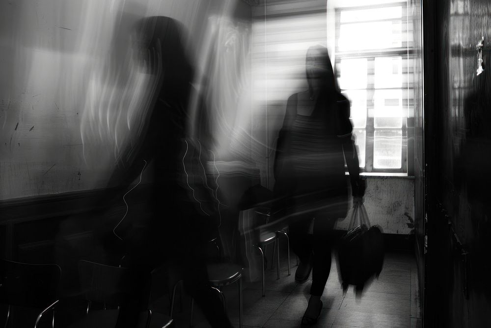 Blurred people walking in office accessories silhouette accessory.
