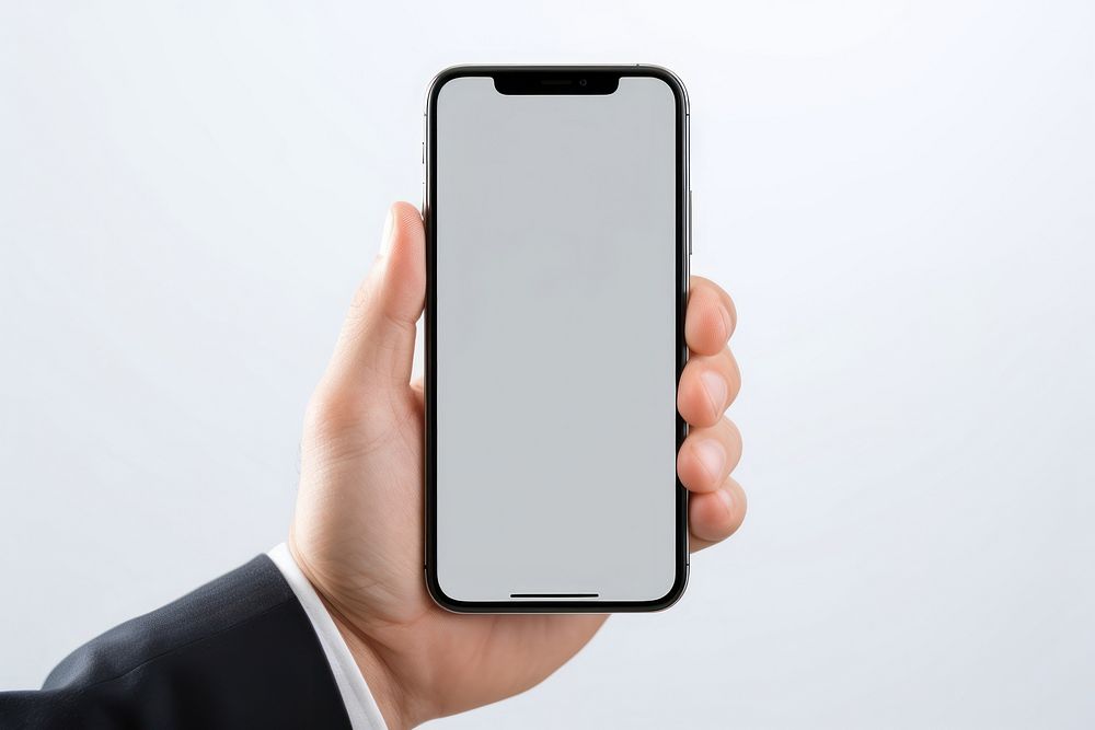 White screen of smartphone mockup electronics iphone person.
