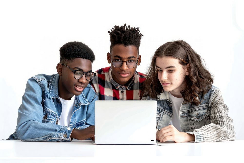 Teenage students computer looking laptop.