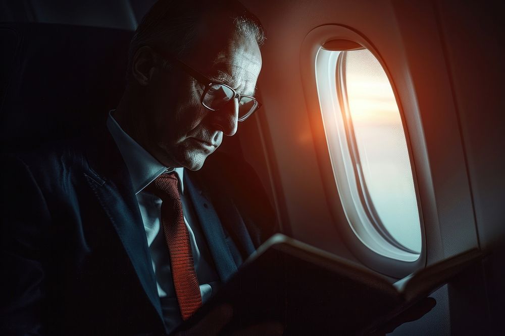 Businessman reading window accessories.