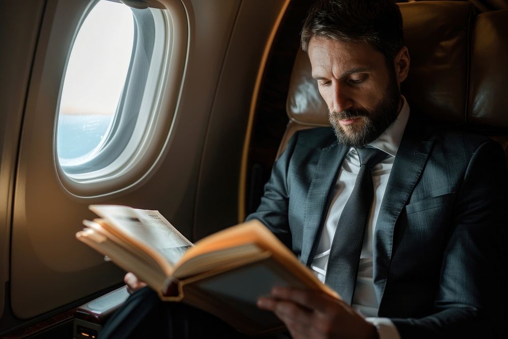 Businessman reading window book.
