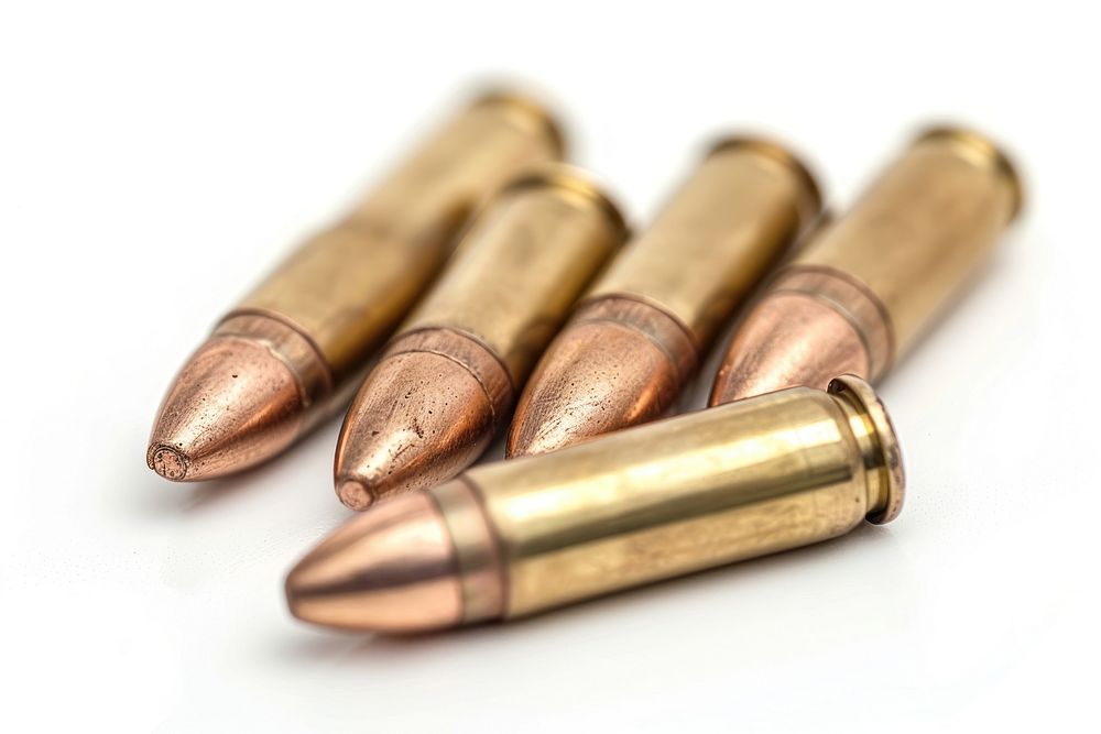 Bullets ammunition weapon white background.