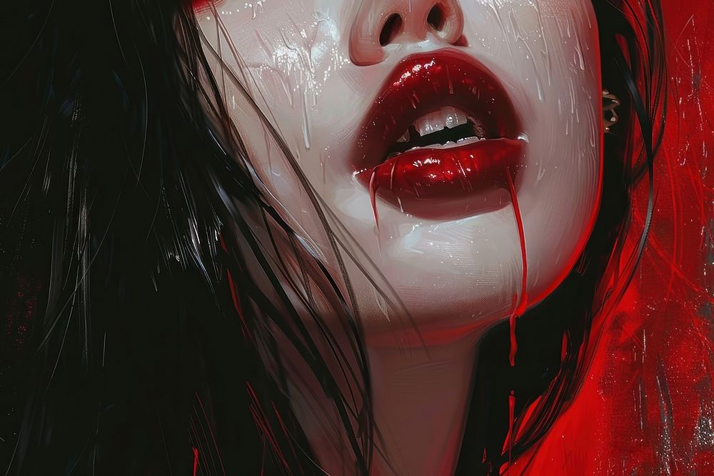 Beautiful vampire women perfection hairstyle lipstick.