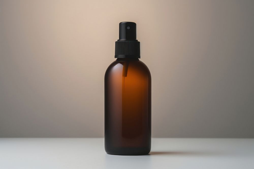 Amber pump bottle mockup cosmetics perfume.