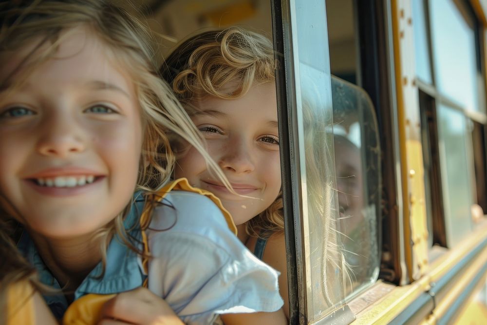 Elementary pupils on school bus photo transportation photography.