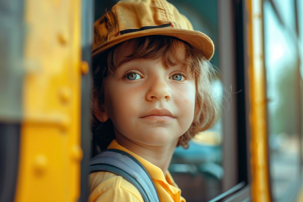 Kid get out from school bus photo photography portrait.