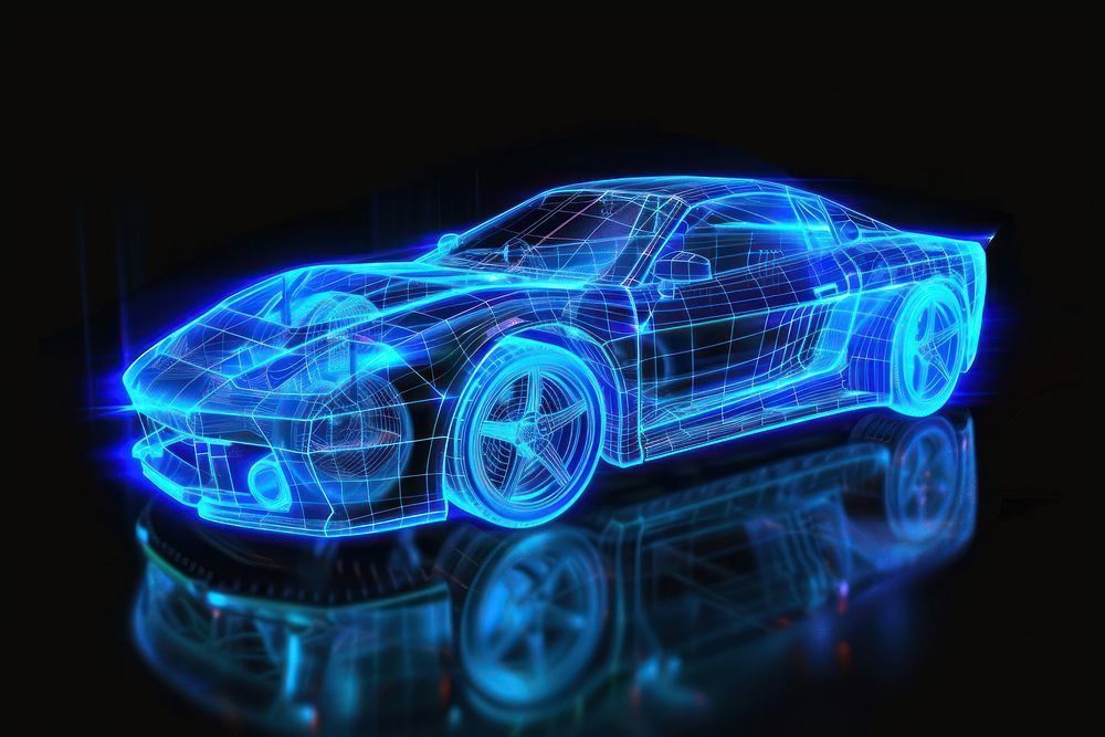 Glowing wireframe of car transportation automobile vehicle.