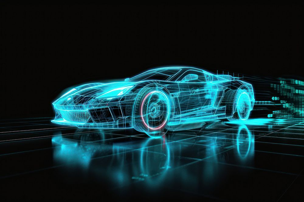 Glowing wireframe of car transportation automobile vehicle.