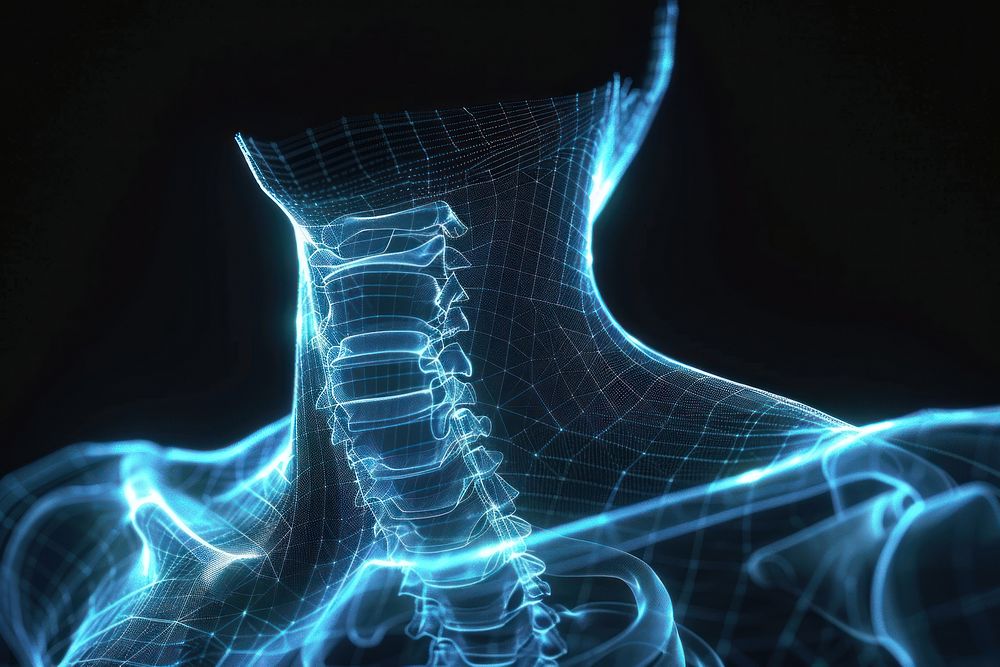 Glowing wireframe of collar bone person human x-ray.