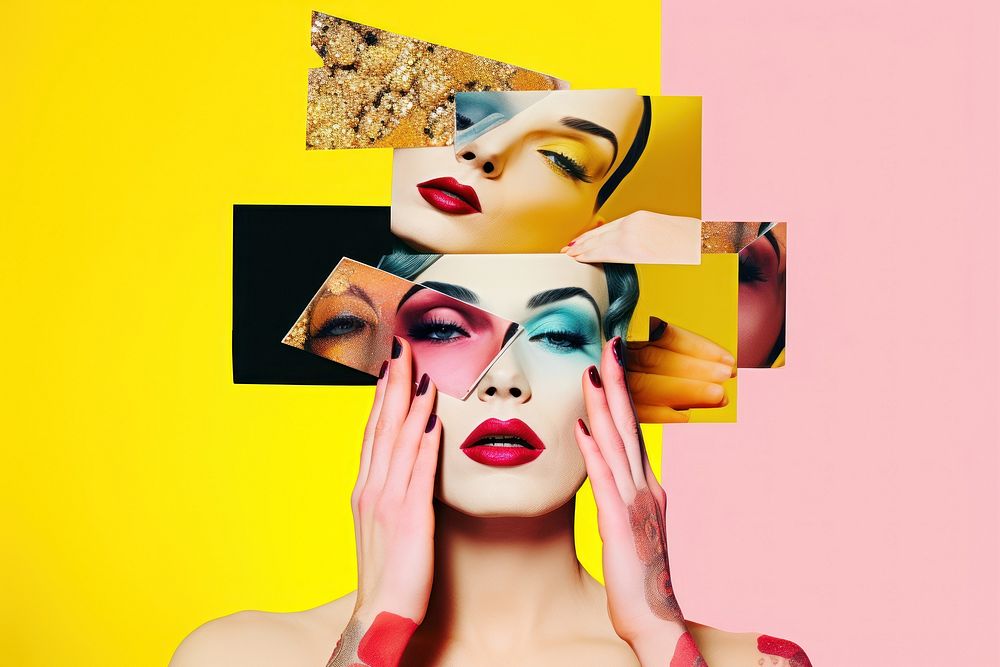Symbolic mixed collage graphic element representing of drag queen Performances cosmetics person female.
