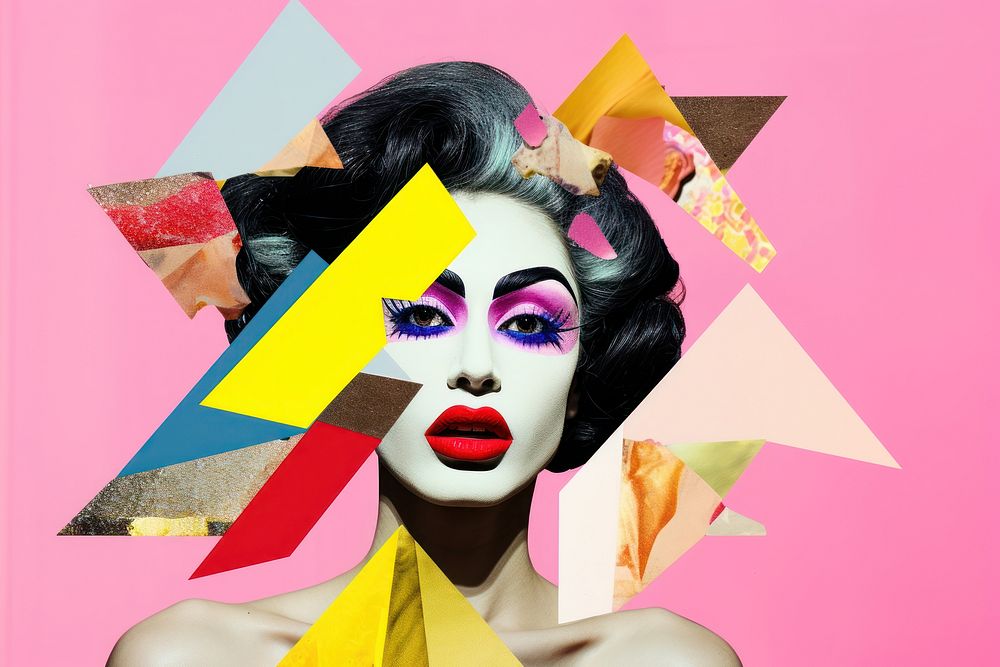 Symbolic mixed collage graphic element representing of drag queen Performances female person adult.