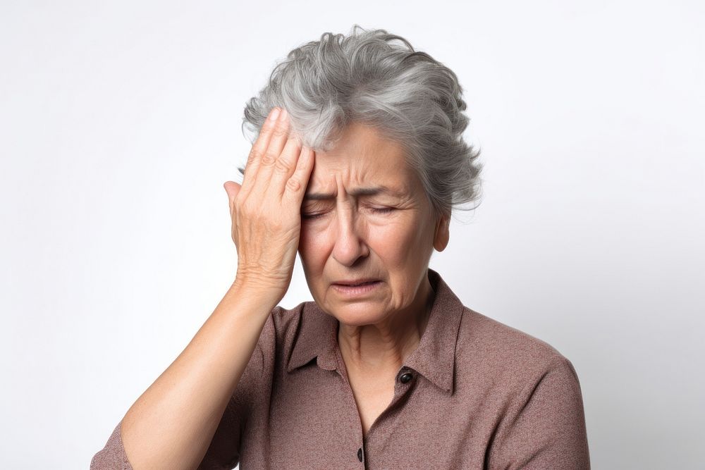 Elderly woman has a headache person female human.