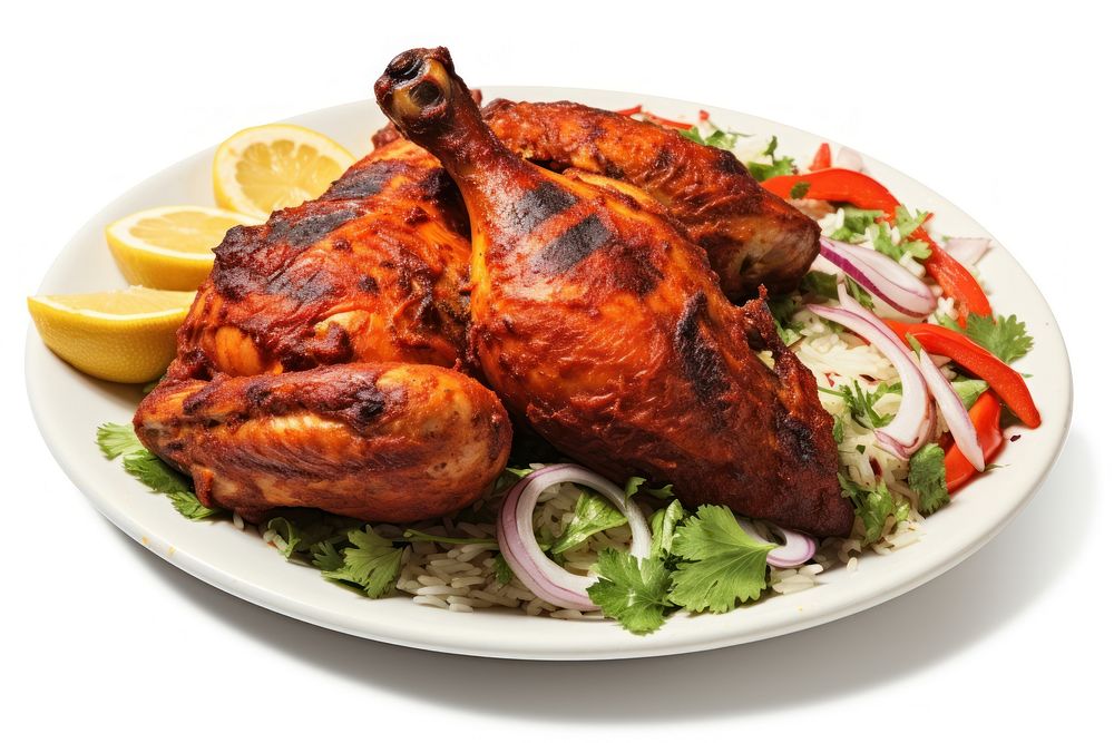 Tandoori chicken indian food poultry animal plate.