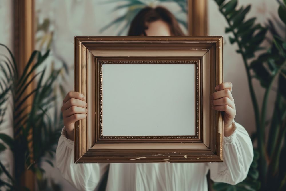 Vintage picture frame mockup painting person human.