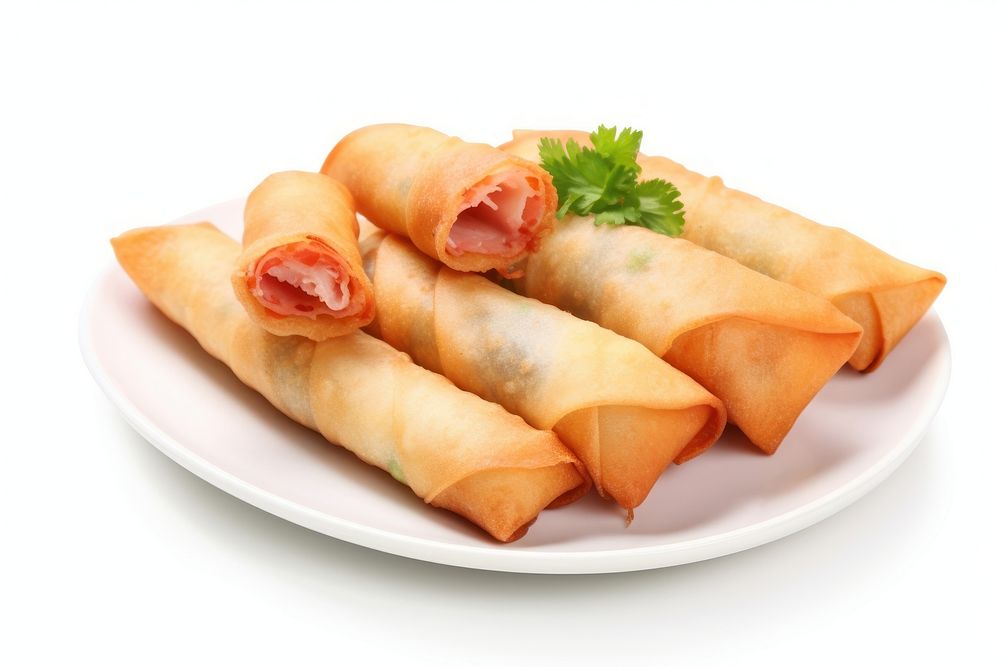 Ham and cheese spring rolls dessert pastry plate.