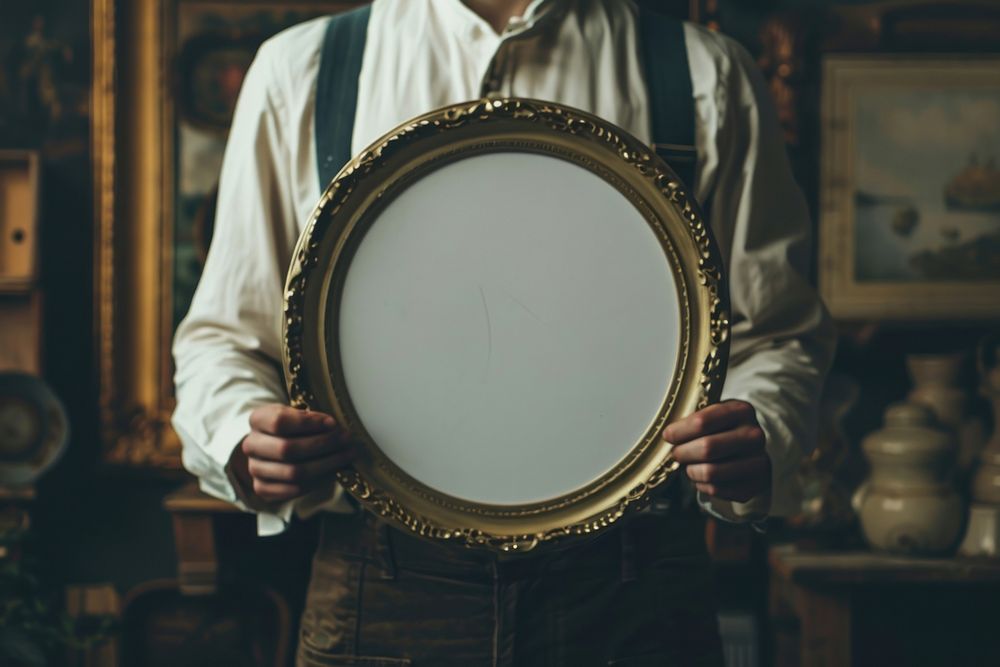 Replica of vintage style circle frame mockup photo male photography.
