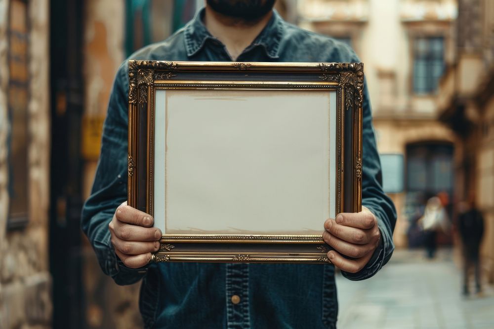 Black vintage style photo frame mockup male art painting.