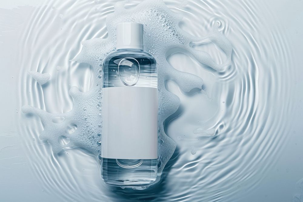 Cleansing water bottle mockup cosmetics perfume.