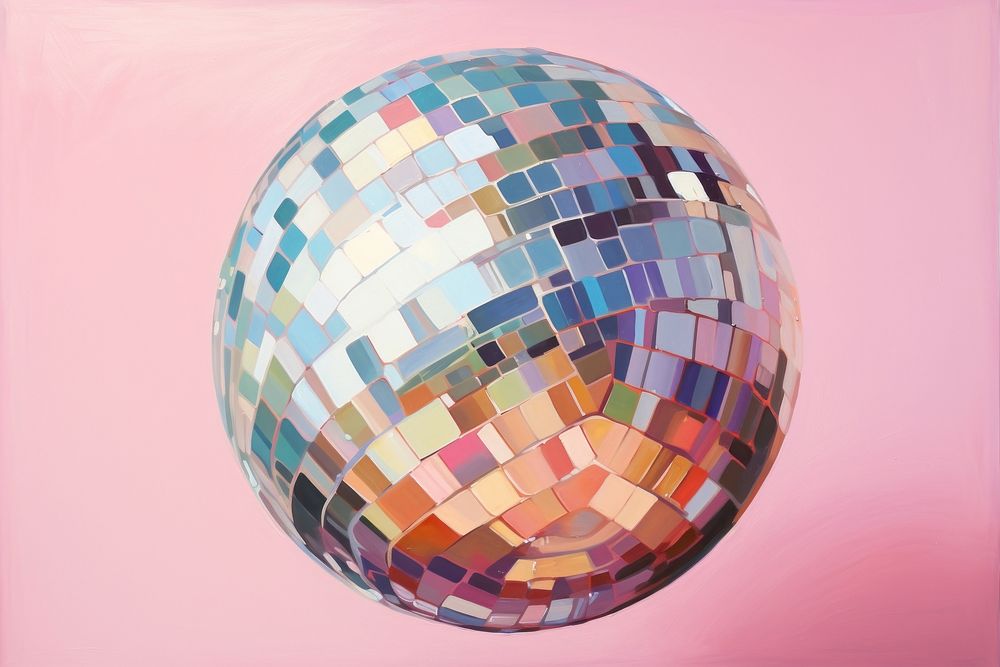 Close up on pale disco ball graphics sphere art.