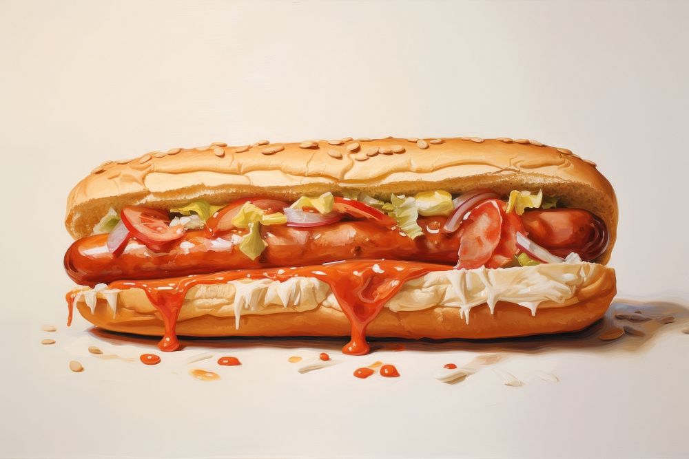 Close up on pale hotdog ketchup food hot dog.