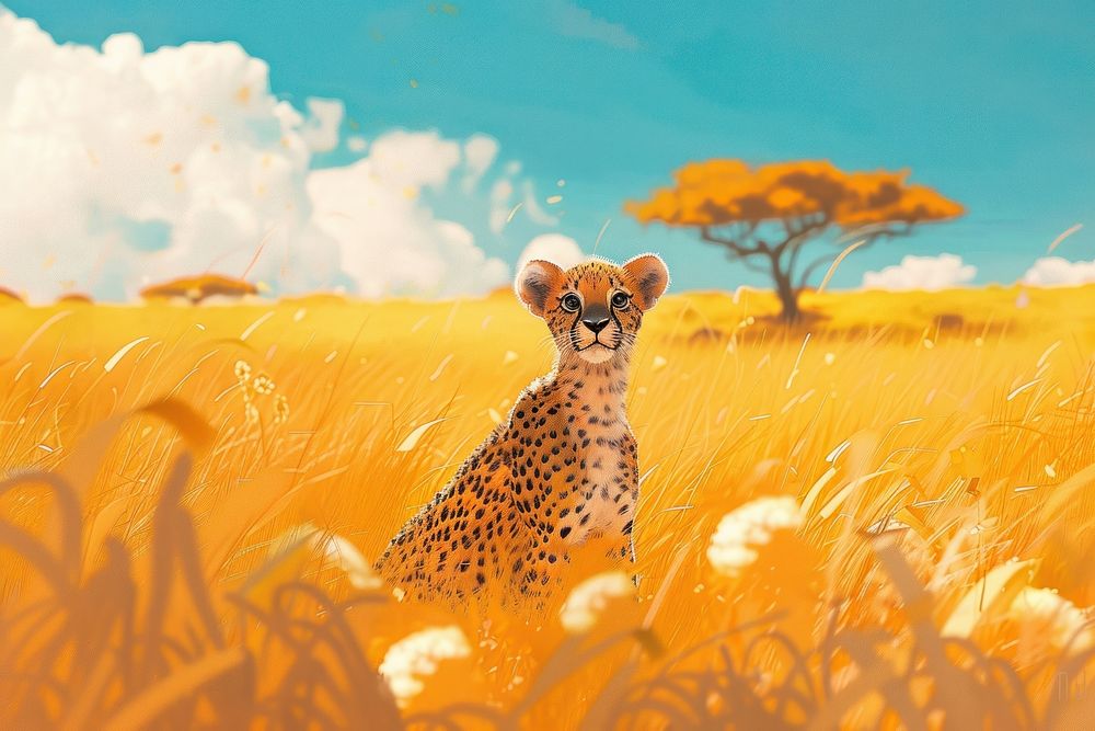 Safari cheeta field grassland wildlife.