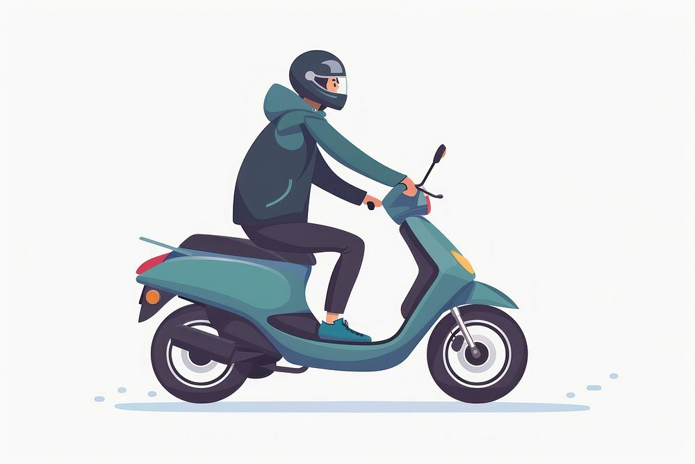 Man riding motorscooter transportation motorcycle vehicle.