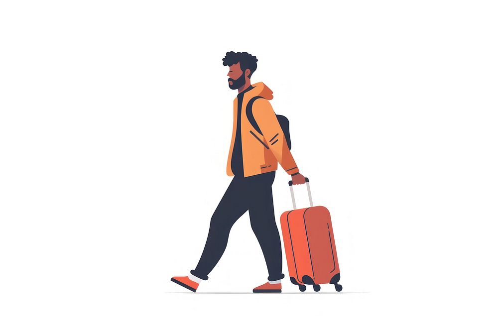 Man with suitcase walking baggage luggage person.