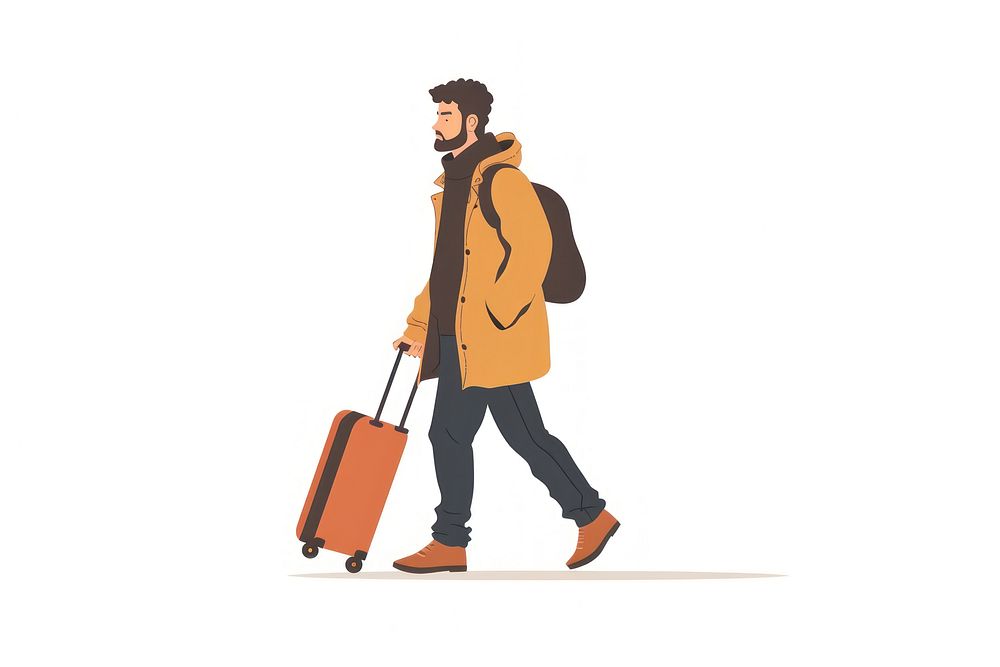 Man with luggage walking clothing suitcase baggage.