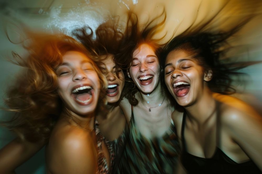 Women friend group laughing photo accessories photography.