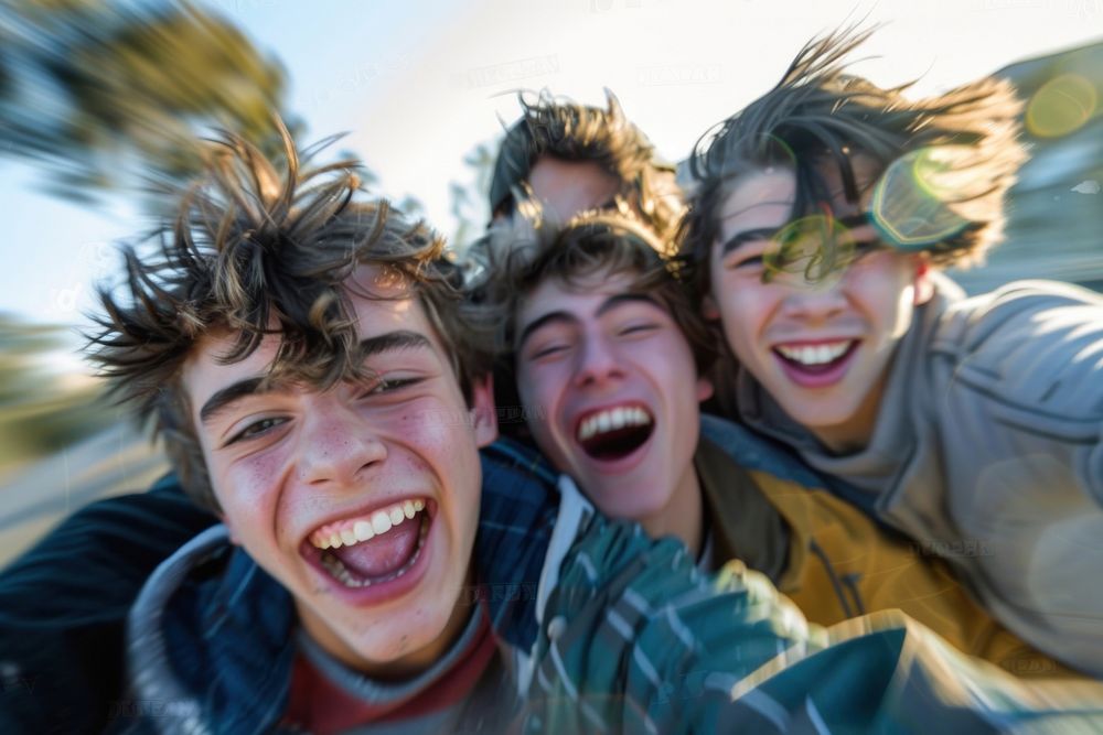 Teenager boys friend group laughing selfie photo photography.