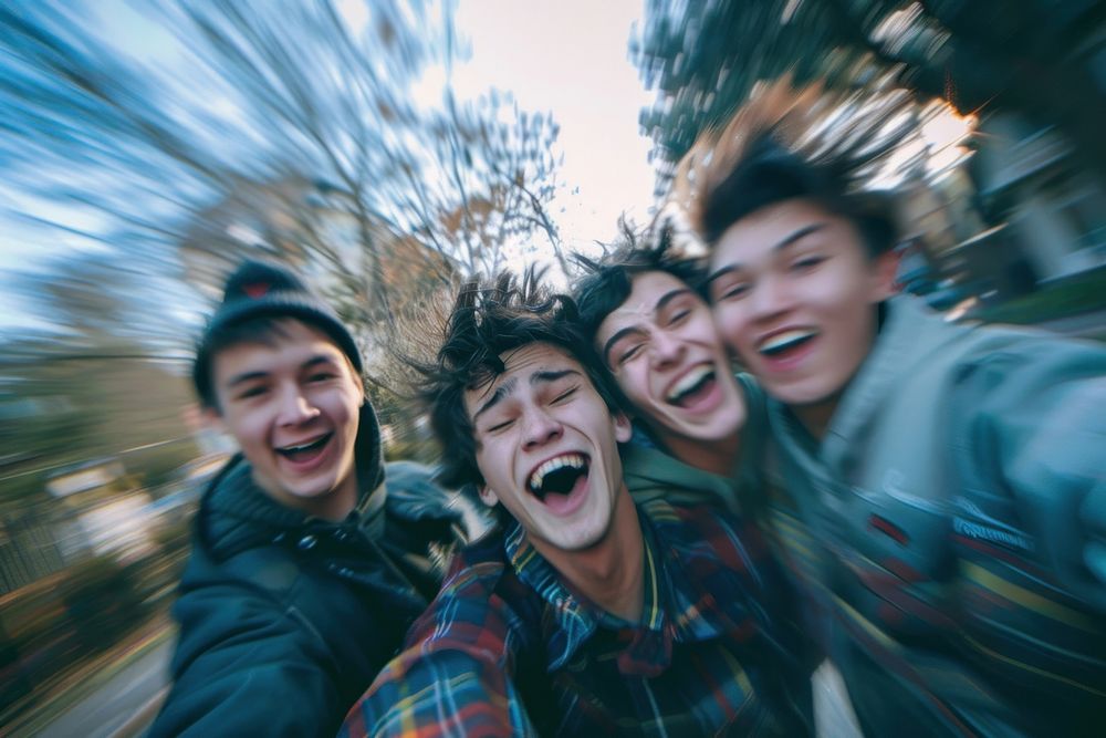 Teenager boys friend group laughing selfie photo photography.