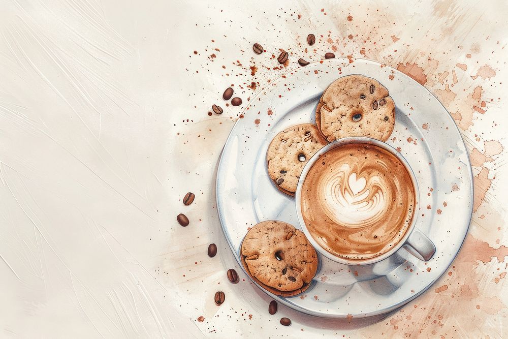 Coffee cup and cookies on the plate confectionery beverage sweets.