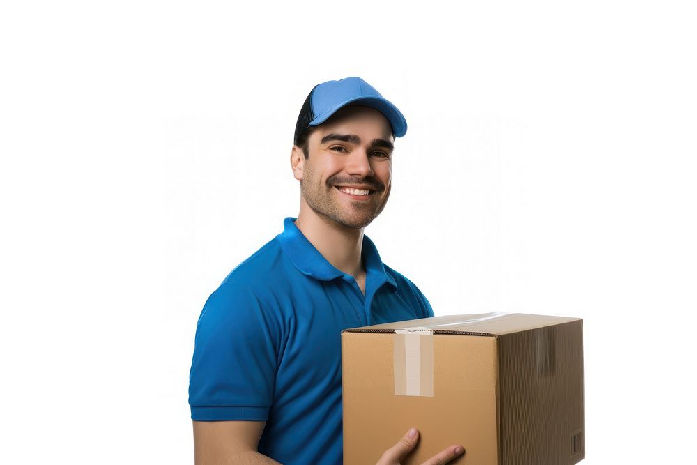 Delivery man box cardboard package.